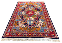 Hand-knotted Sarooq rug in 100% wool on a cotton base featuring multi-color scrolling paisley medallions and floral vines - #7568.