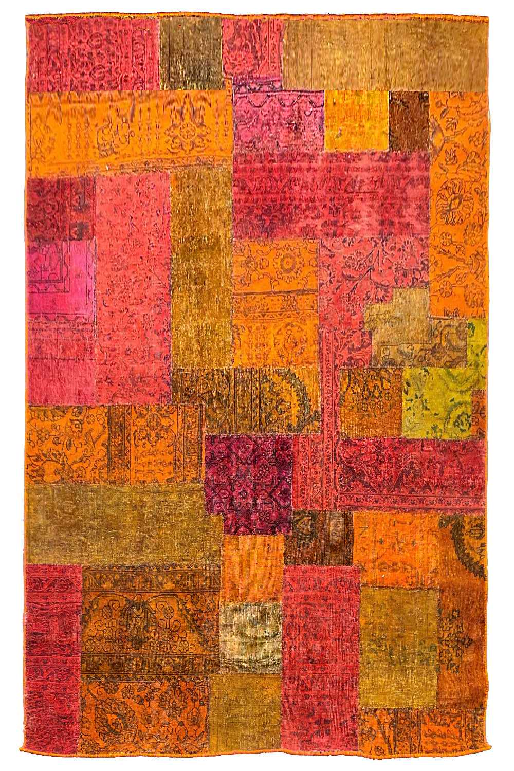Eclectic handmade vintage patchwork rug featuring a vibrant collage of reclaimed Afghani and Persian hand-knotted textile fragments #5278.