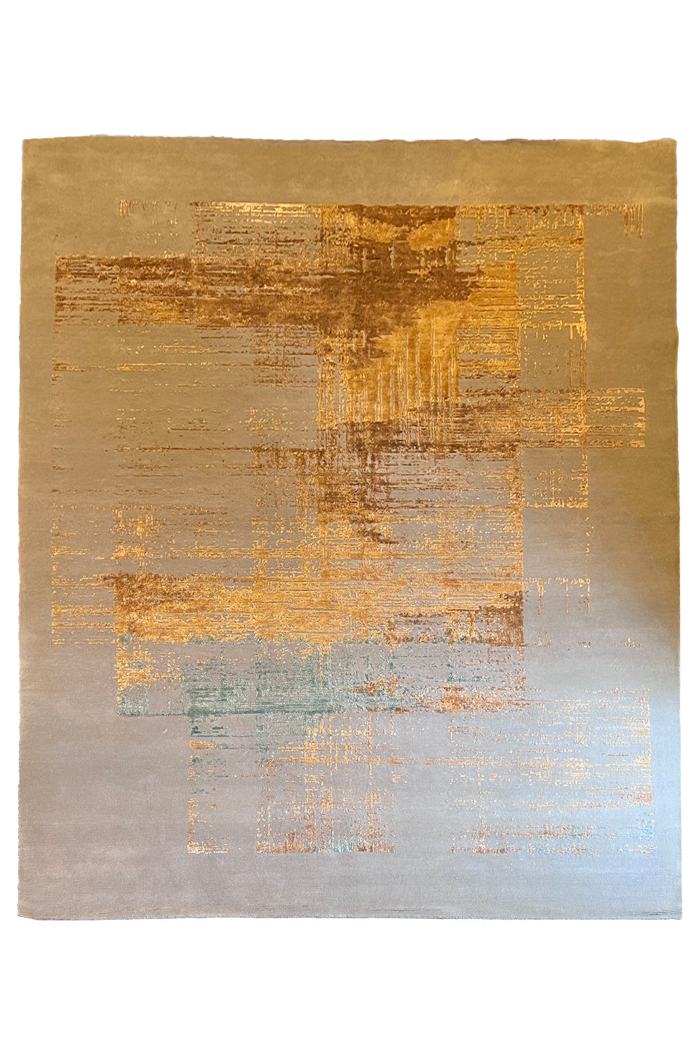 Luxury modern abstract rug in multi-color botanical silk and wool with organic silhouettes and architectural texture.