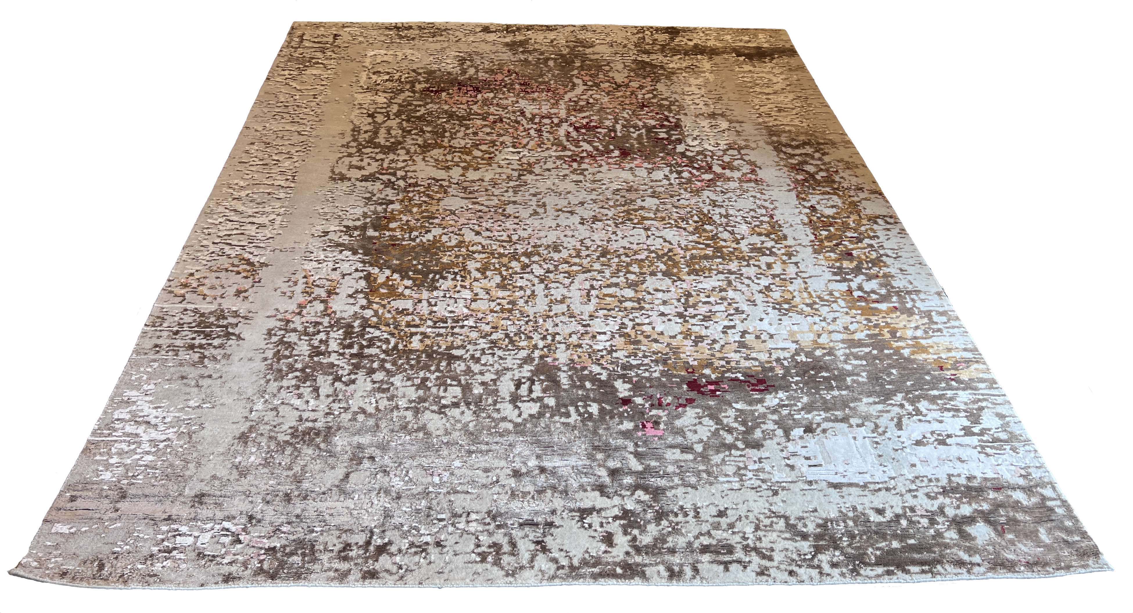 Luxury modern abstract rug in multi-color 60% bamboo silk and 40% wool with a bright artistic design - #6176-CLA-120.