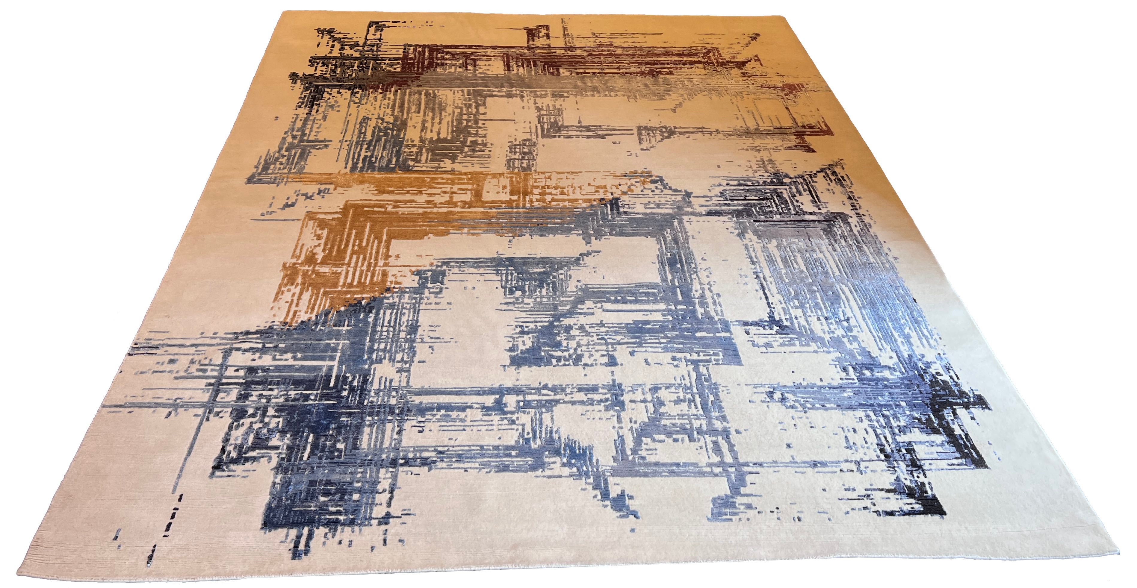Luxury modern abstract rug in multi-color 60% bamboo silk and 40% wool with a bright artistic design - #6183-CLA-118.