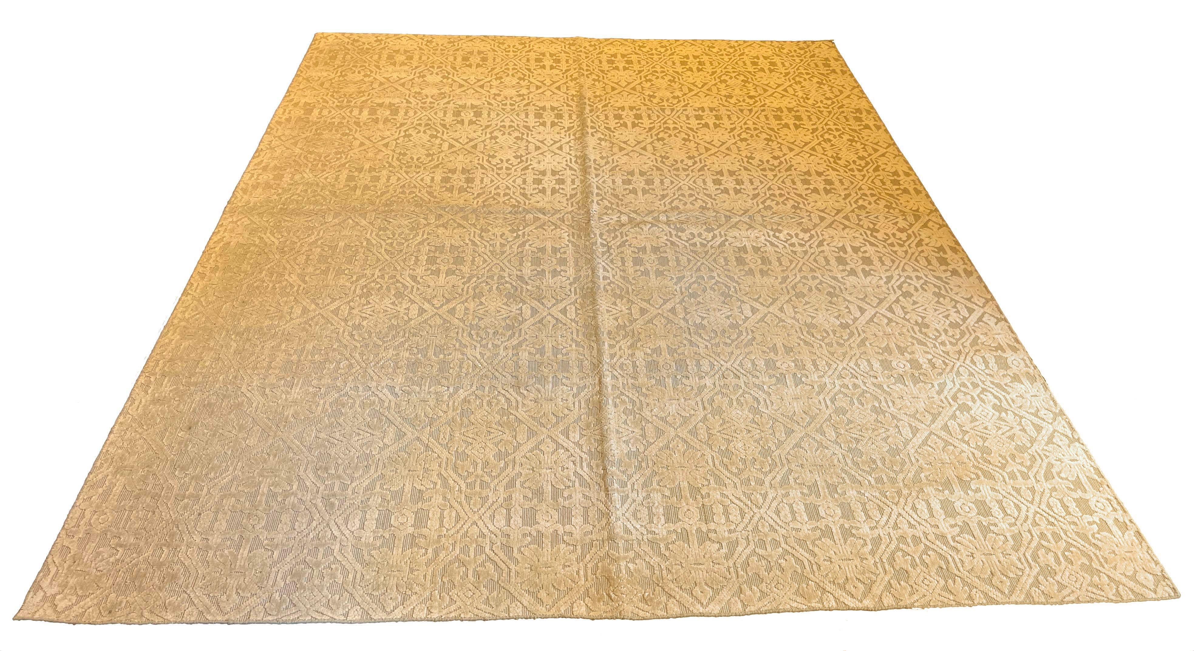 Contemporary #YM-A-67-3 bamboo silk rug with cut and loop texture, featuring a luxurious 100% bamboo silk pile in a modern minimalist design by AL-SHAHZADI HK LIMITED.