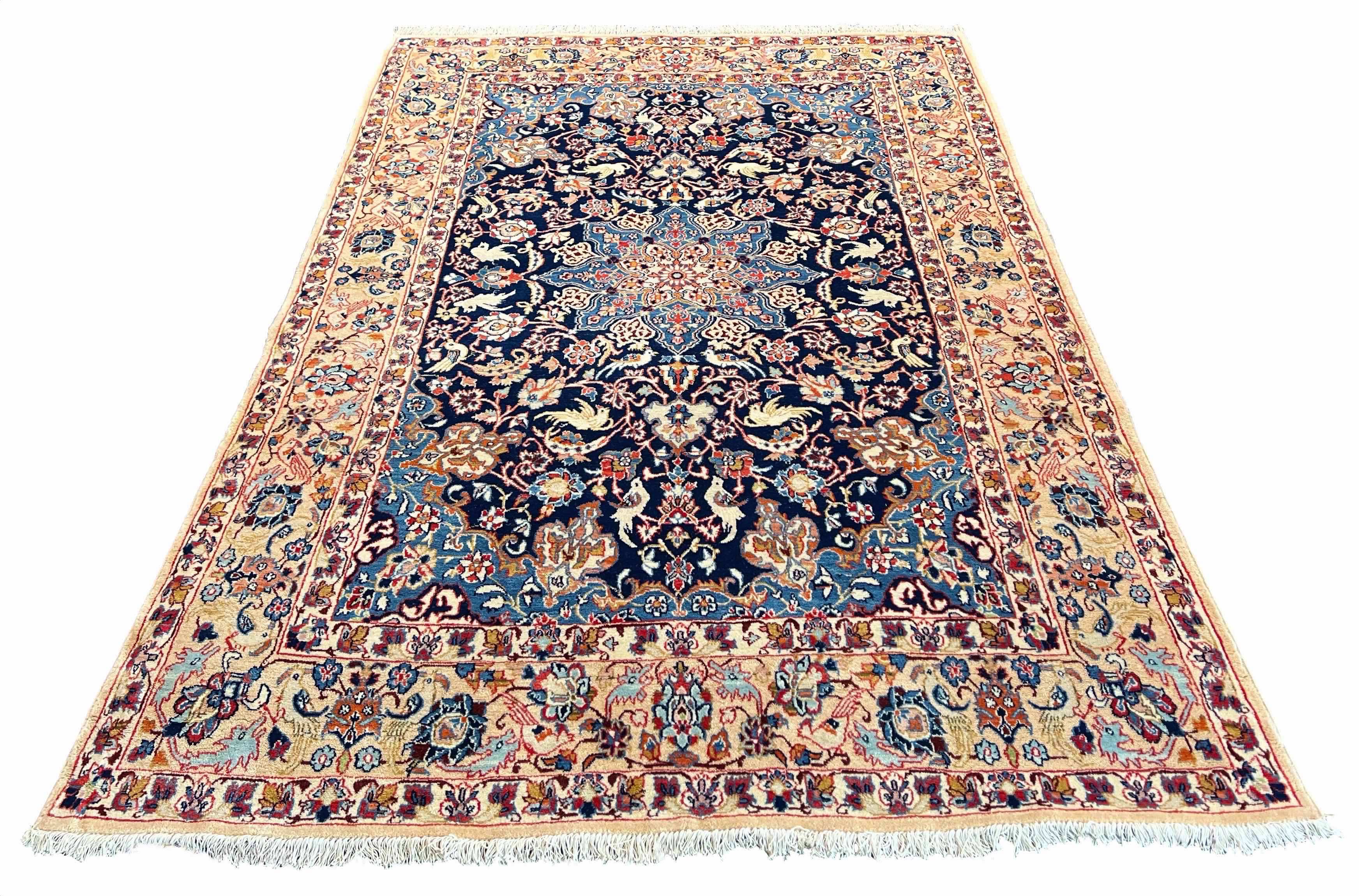 Authentic #7561 Persian Isfahan wool rug on cotton base with traditional floral patterns by AL-SHAHZADI HK LIMITED.