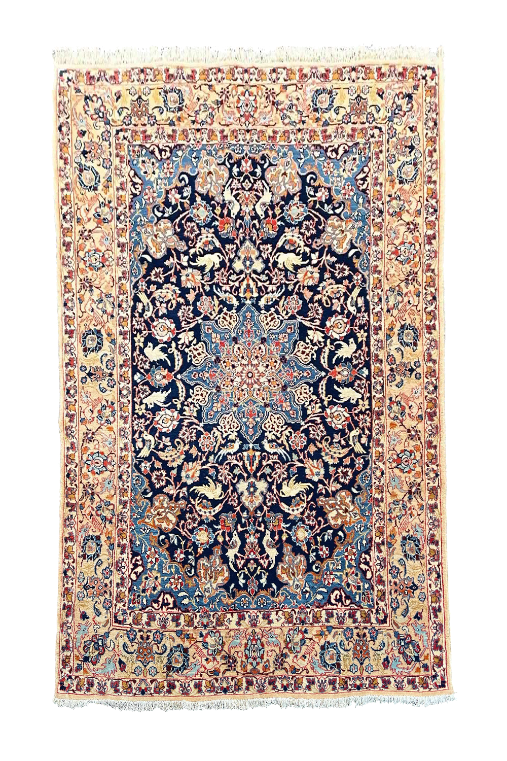 Authentic #7561 Persian Isfahan wool rug on cotton base with traditional floral patterns by AL-SHAHZADI HK LIMITED.