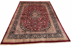 Authentic #8205 Persian Kashan wool rug featuring traditional floral medallion design, hand-knotted wool on cotton base by AL-SHAHZADI HK LIMITED.