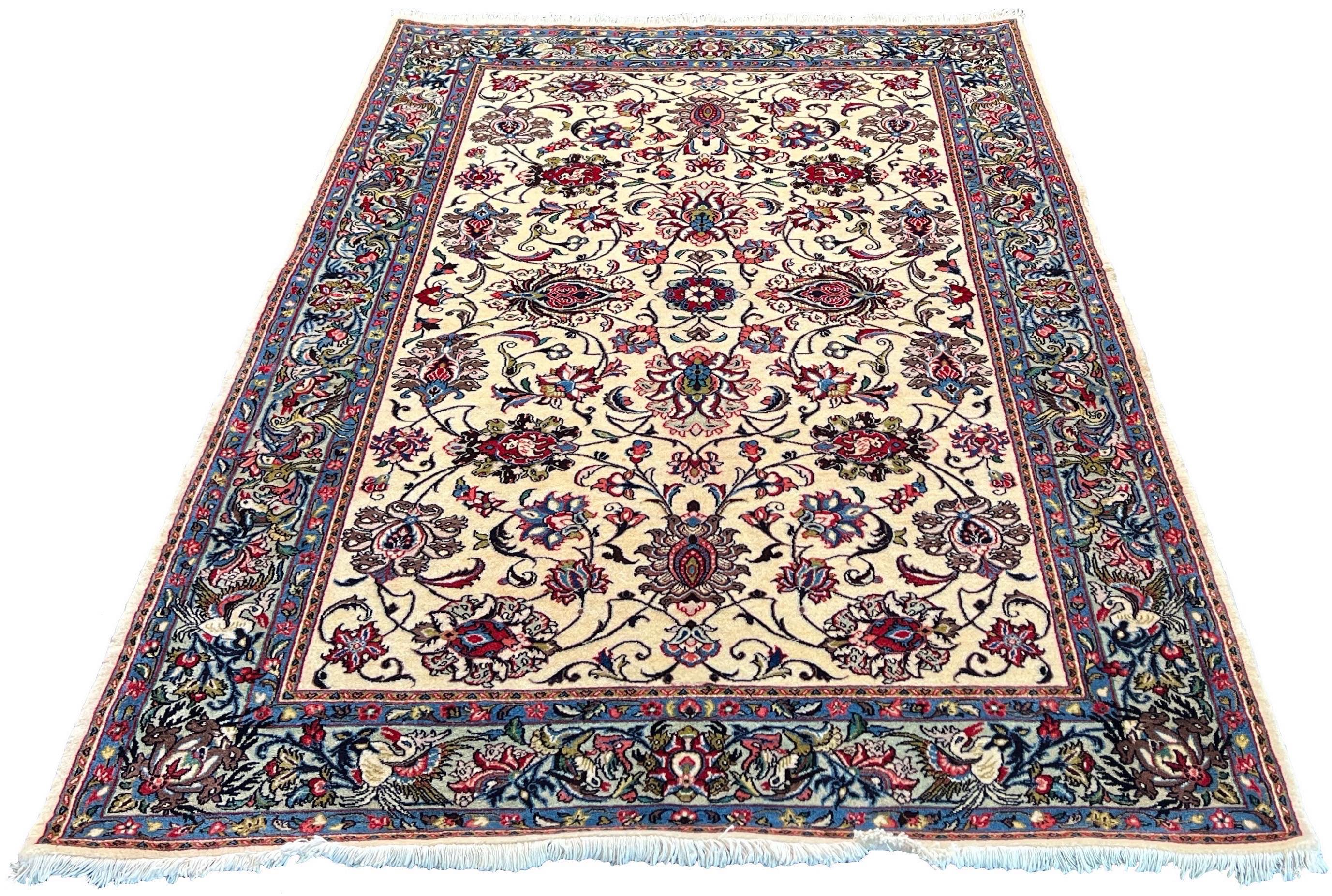 Authentic #7557 Persian Qiyasabad wool rug on cotton base with traditional motifs by AL-SHAHZADI HK LIMITED.