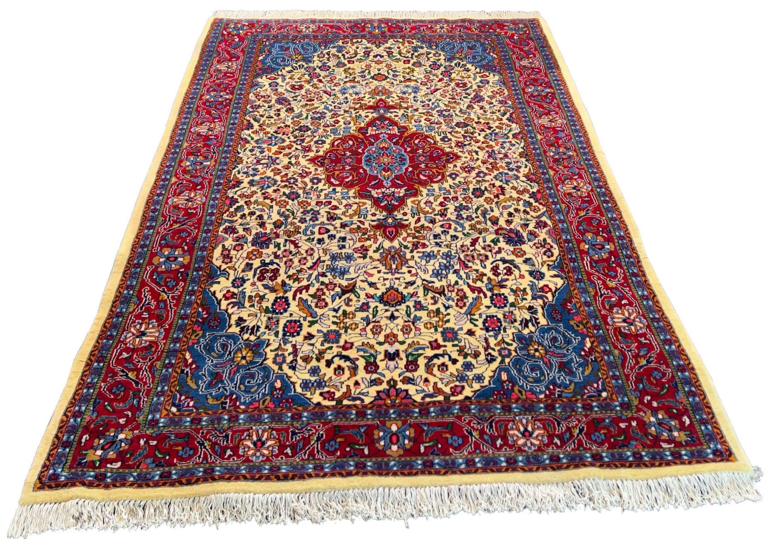Authentic #7567 Persian Sarooq wool rug with elegant floral spray and medallion design, hand-knotted on cotton base by AL-SHAHZADI HK LIMITED.