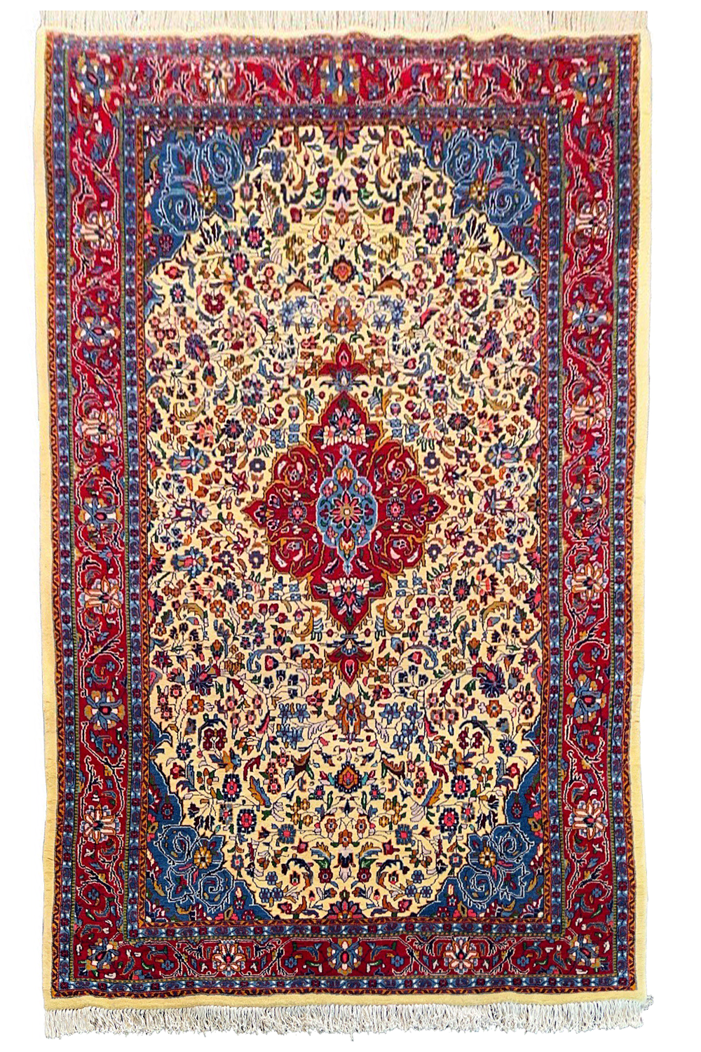 Authentic #7567 Persian Sarooq wool rug with elegant floral spray and medallion design, hand-knotted on cotton base by AL-SHAHZADI HK LIMITED.
