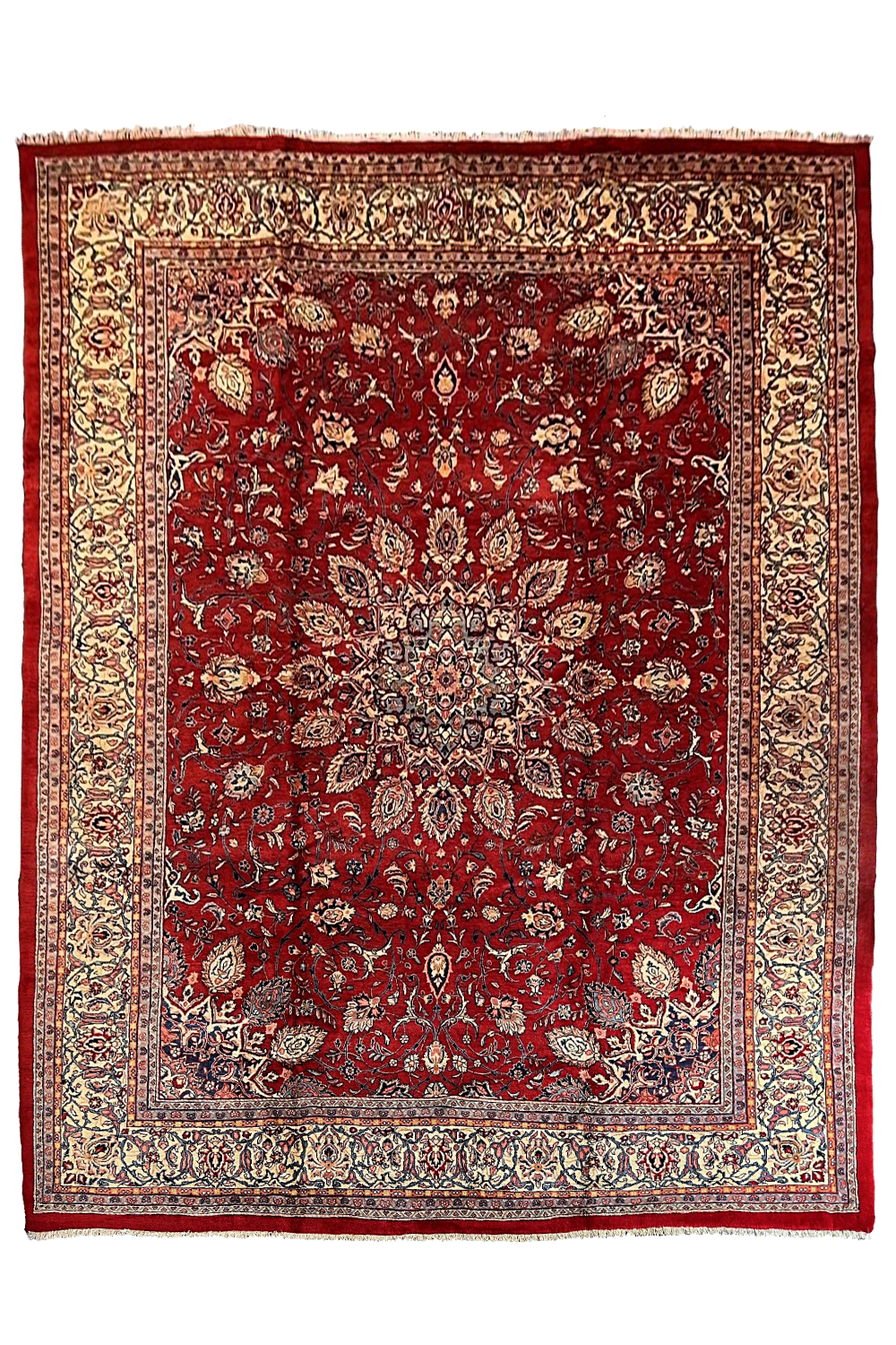 Premium #8204 Persian Sarooq wool rug featuring traditional floral motifs and durable hand-knotted wool on cotton base by AL-SHAHZADI HK LIMITED.