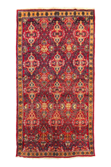 Authentic #7830 Persian Sennah wool rug featuring traditional Herati design, hand-knotted wool on cotton base by AL-SHAHZADI HK LIMITED.