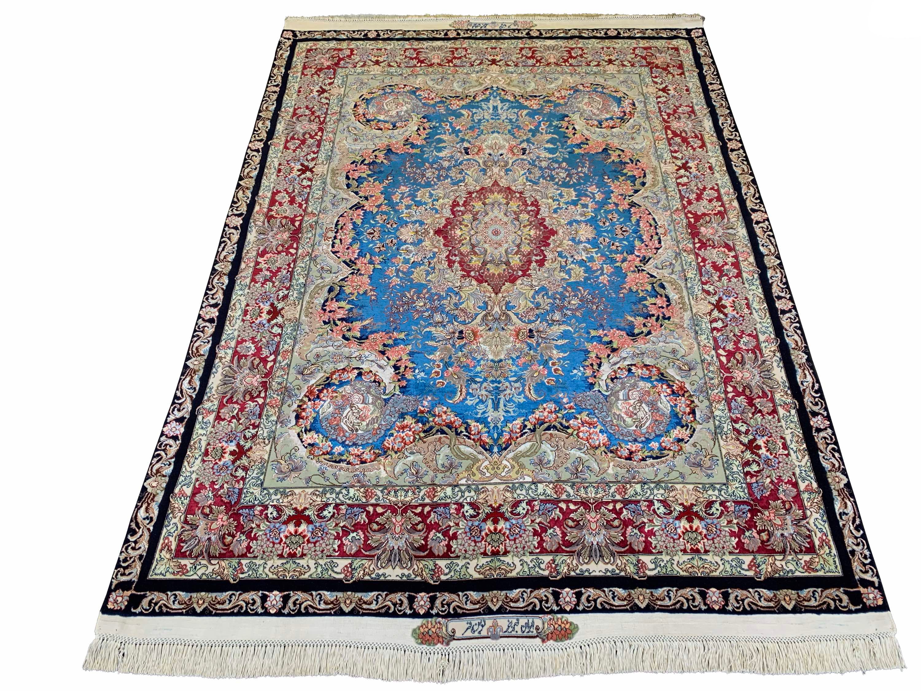 Exquisite #6950 Persian Tabriz rug by Abi Noenfer, premium wool on silk base with intricate floral details and masterful craftsmanship by AL-SHAHZADI HK LIMITED (6'6" x 4'9").
