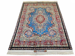 Exquisite #6950 Persian Tabriz rug by Abi Noenfer, premium wool on silk base with intricate floral details and masterful craftsmanship by AL-SHAHZADI HK LIMITED (6'6" x 4'9").