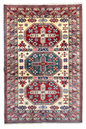 Authentic Shirvan Rug from Azerbaijan featuring large crimson and teal medallions on a luminous cream field - #2688.