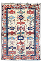 Authentic Shirvan Rug from Azerbaijan with cream field and multi-colored geometric medallions - #2692.