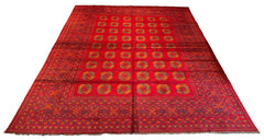 Authentic vintage Afghani Feelpah design rug featuring the iconic elephant foot gul motifs - #4439 by AL-SHAHZADI HK LIMITED.