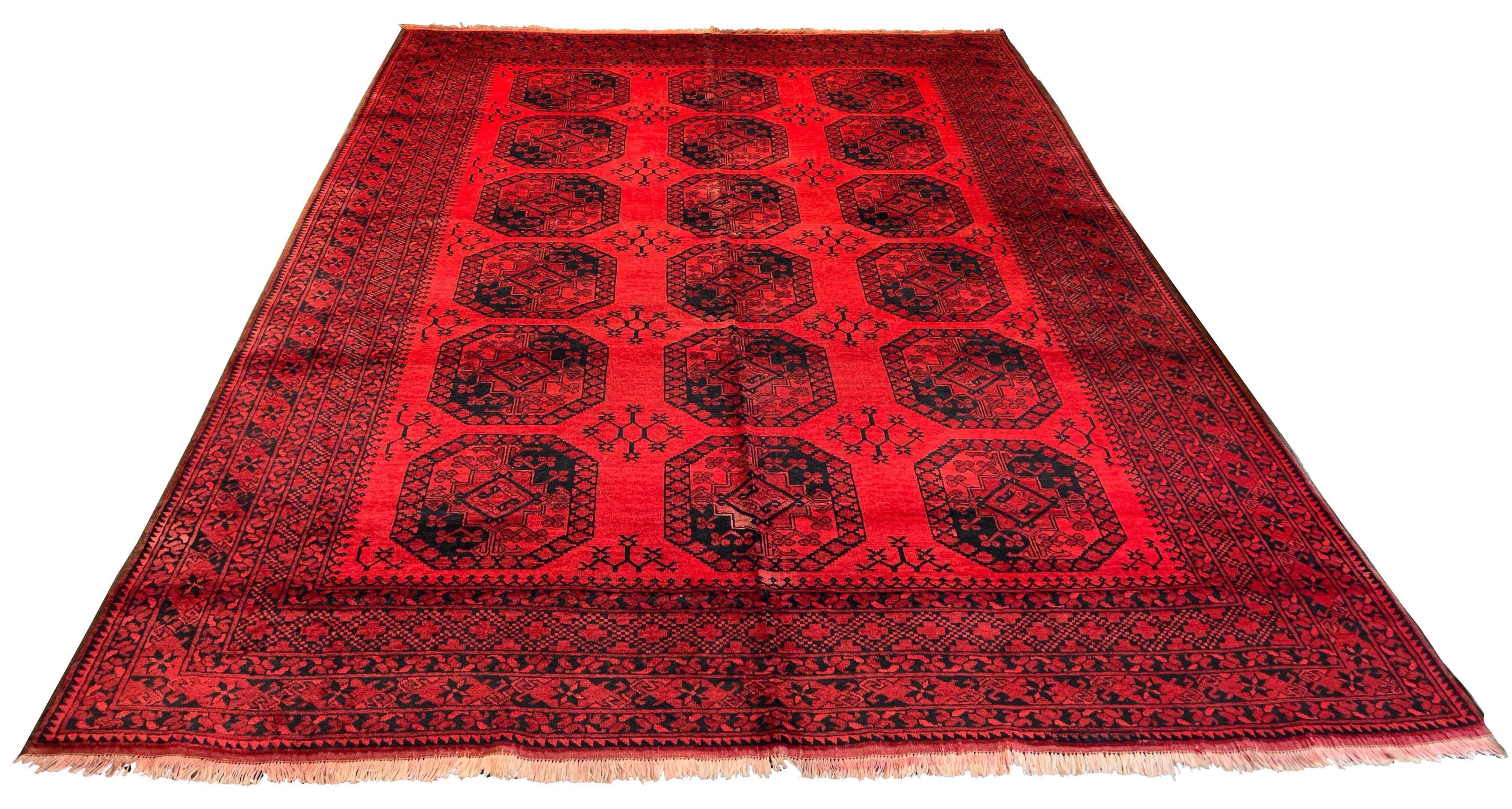 Authentic Vintage Afghani Rug Daulatabad design wool on cotton base with tribal geometric patterns - #235.