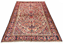 Vintage hand-knotted Afshar rug in 100% wool on a cotton base featuring a dense all-over floral rose pattern - #7552.