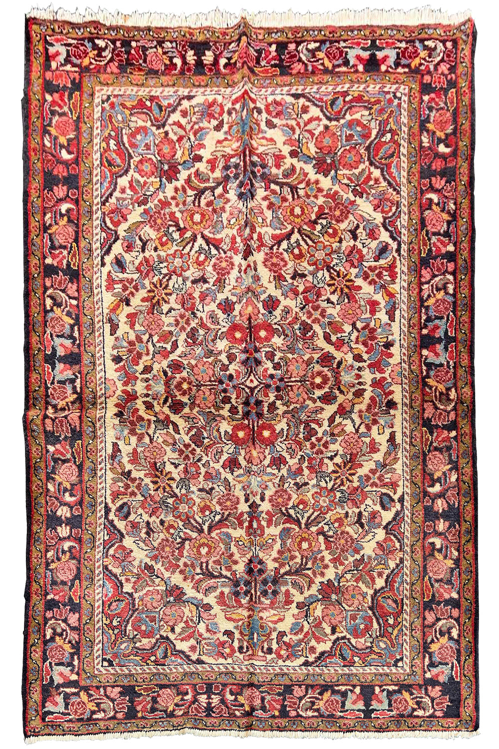 Vintage hand-knotted Afshar rug in 100% wool on a cotton base featuring a dense all-over floral rose pattern - #7552.