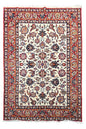 Top view of hand-knotted vintage Isfahan rug 7233 featuring an all-over floral ivory field with crimson accents.