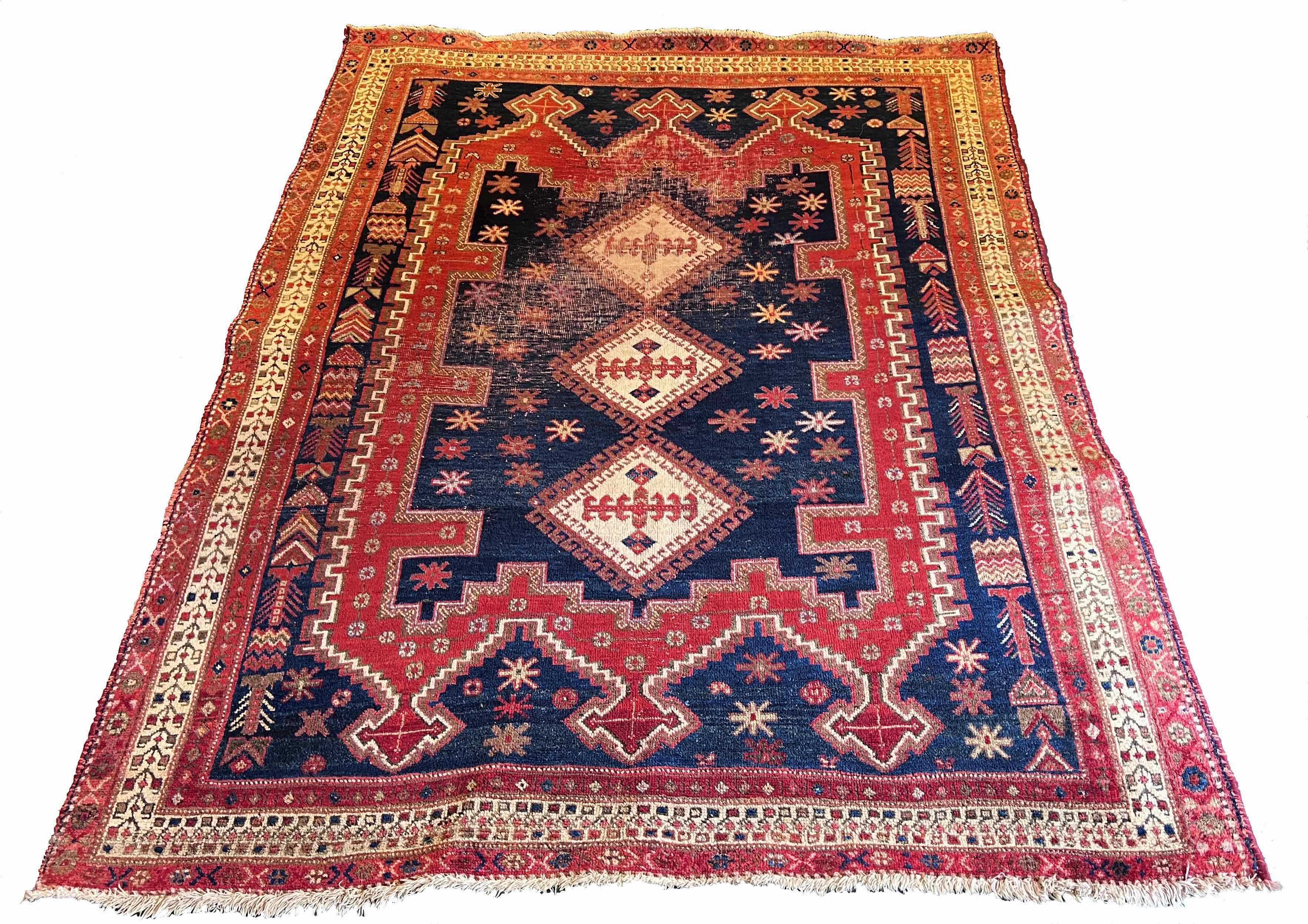 Authentic Vintage Persian Afshar Rug wool on cotton base with tribal motifs - #164.