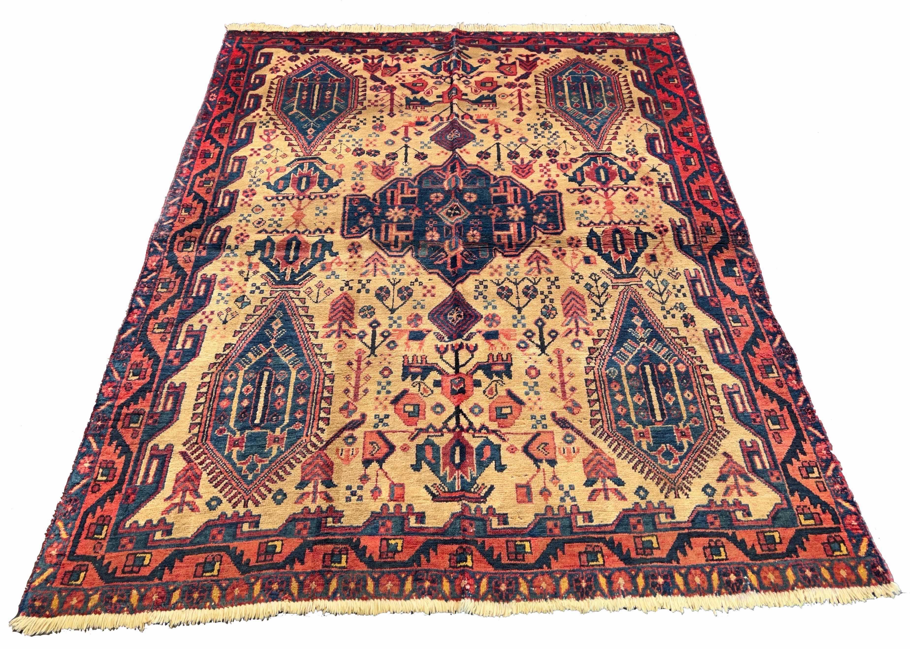 Authentic Vintage Persian Afshar Rug wool on cotton base with tribal geometric patterns - #180.