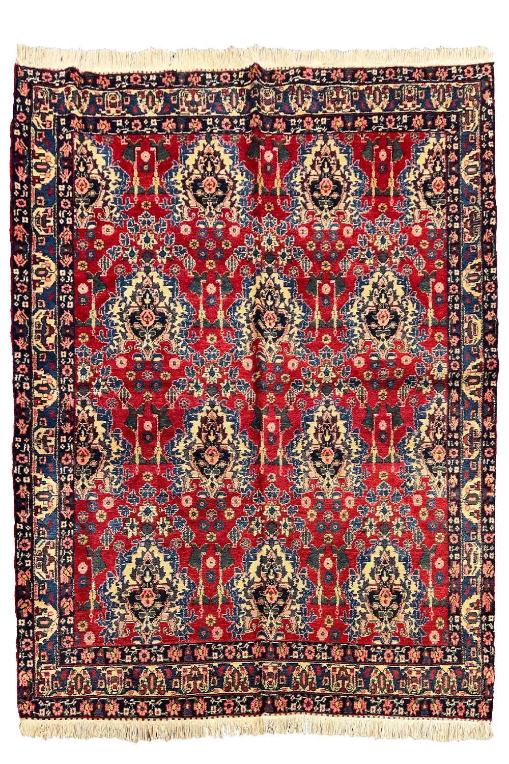 Authentic vintage Persian Bakhtiar wool rug with all-over floral geometric pattern - #7522 by AL-SHAHZADI HK LIMITED.