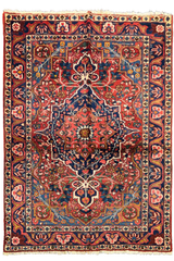 Authentic #7523 vintage Persian Bakhtiar wool on cotton base rug with geometric medallion by AL-SHAHZADI HK LIMITED.