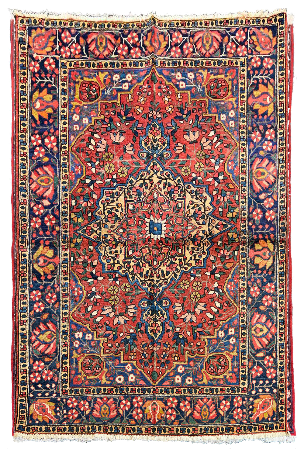 Authentic #7575 Vintage Persian Bakhtiyar rug with central medallion and floral spandrels, hand-knotted wool on cotton base by AL-SHAHZADI HK LIMITED.