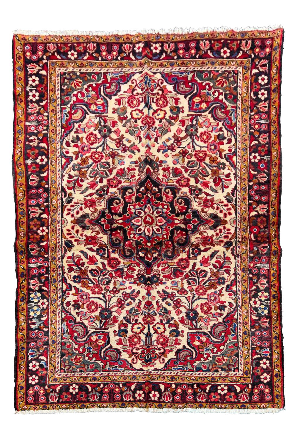Authentic #7526 vintage Persian Hamadan wool on cotton base rug with rustic geometric design by AL-SHAHZADI HK LIMITED.