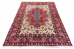 Authentic #7572 Vintage Persian Isfahan rug with central floral medallion and scrolling vine field, hand-knotted wool on cotton base by AL-SHAHZADI HK LIMITED.
