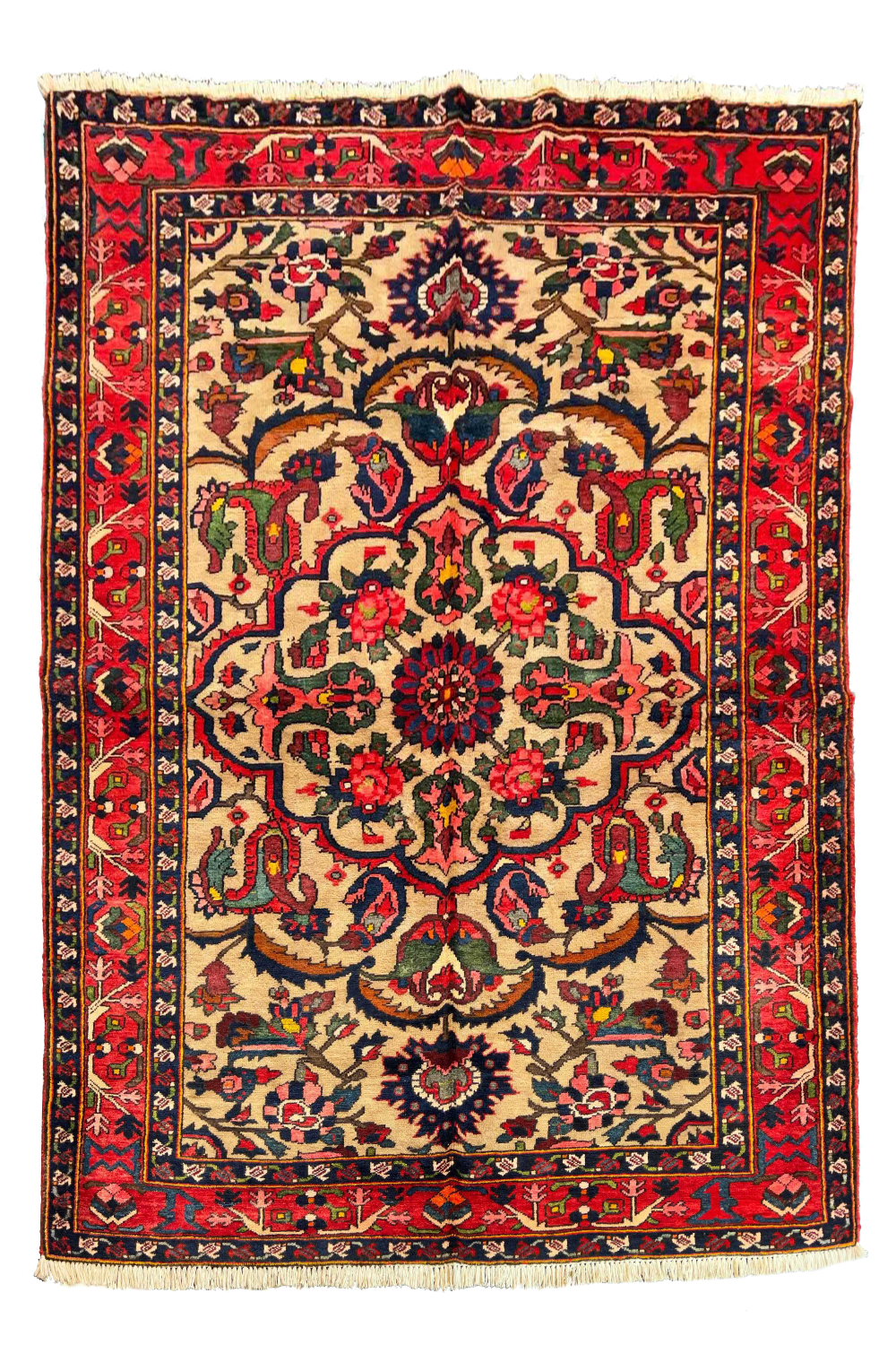 Authentic #7534 vintage Persian Kashan wool on cotton base rug with traditional floral medallion by AL-SHAHZADI HK LIMITED.