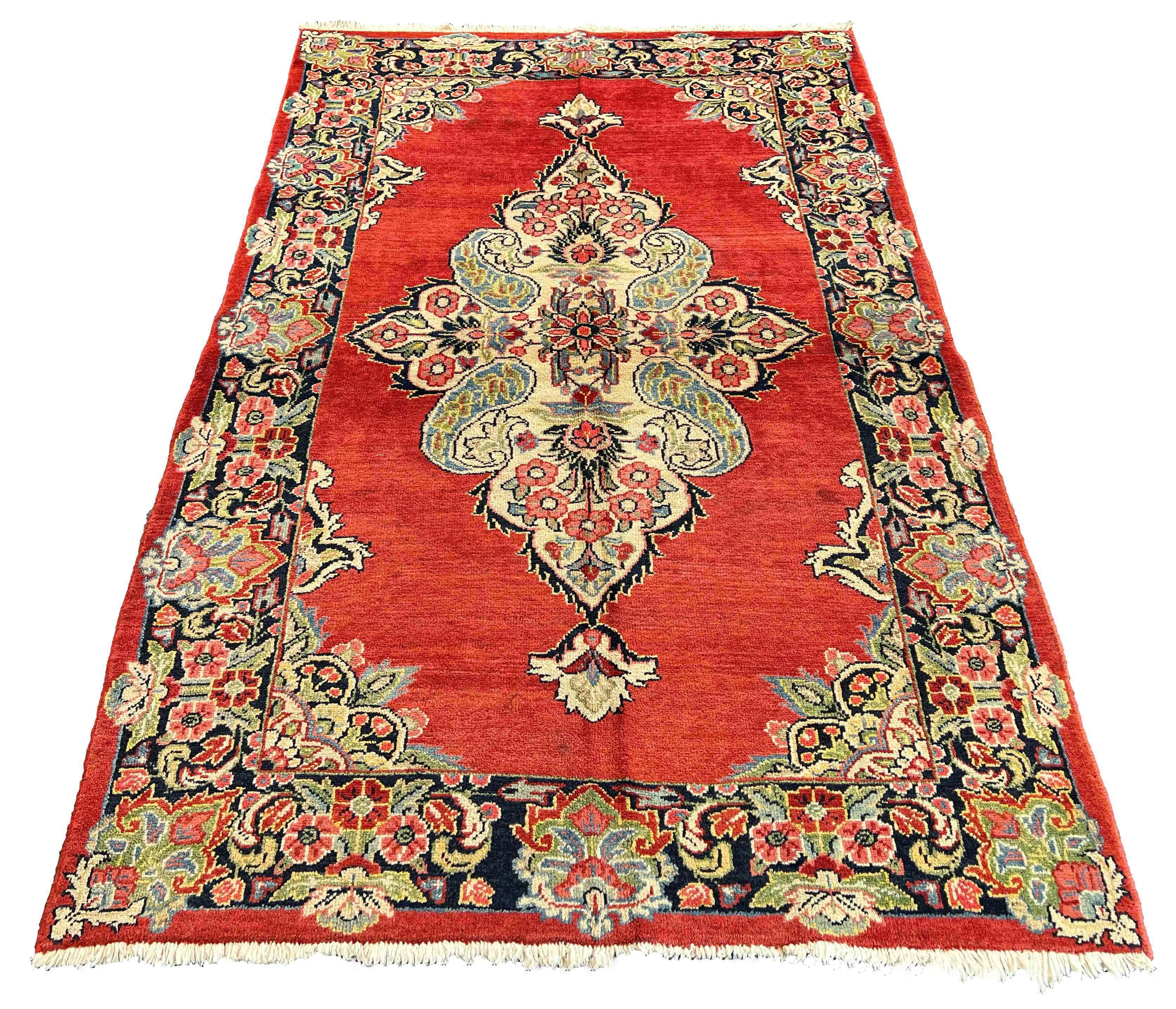 Authentic #7563 vintage Persian Kashan wool on cotton base rug by AL-SHAHZADI HK LIMITED.