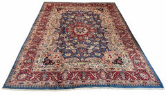 Authentic #8200 Vintage Persian Kashmar rug with Zirhaki archaeological design, hand-knotted wool on cotton base by AL-SHAHZADI HK LIMITED.