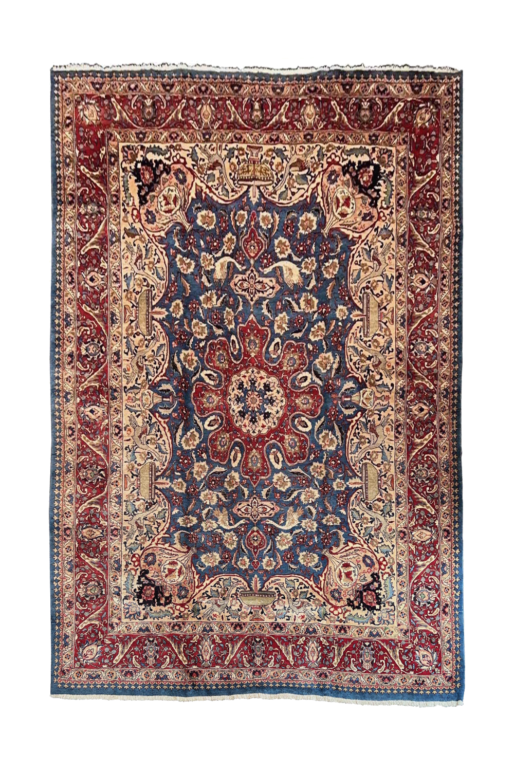 Authentic #8200 Vintage Persian Kashmar rug with Zirhaki archaeological design, hand-knotted wool on cotton base by AL-SHAHZADI HK LIMITED.