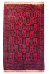Tribal vintage Persian Yakubkhani rug with cinnabar red field and burnt umber geometric motifs in hand-knotted wool #233.
