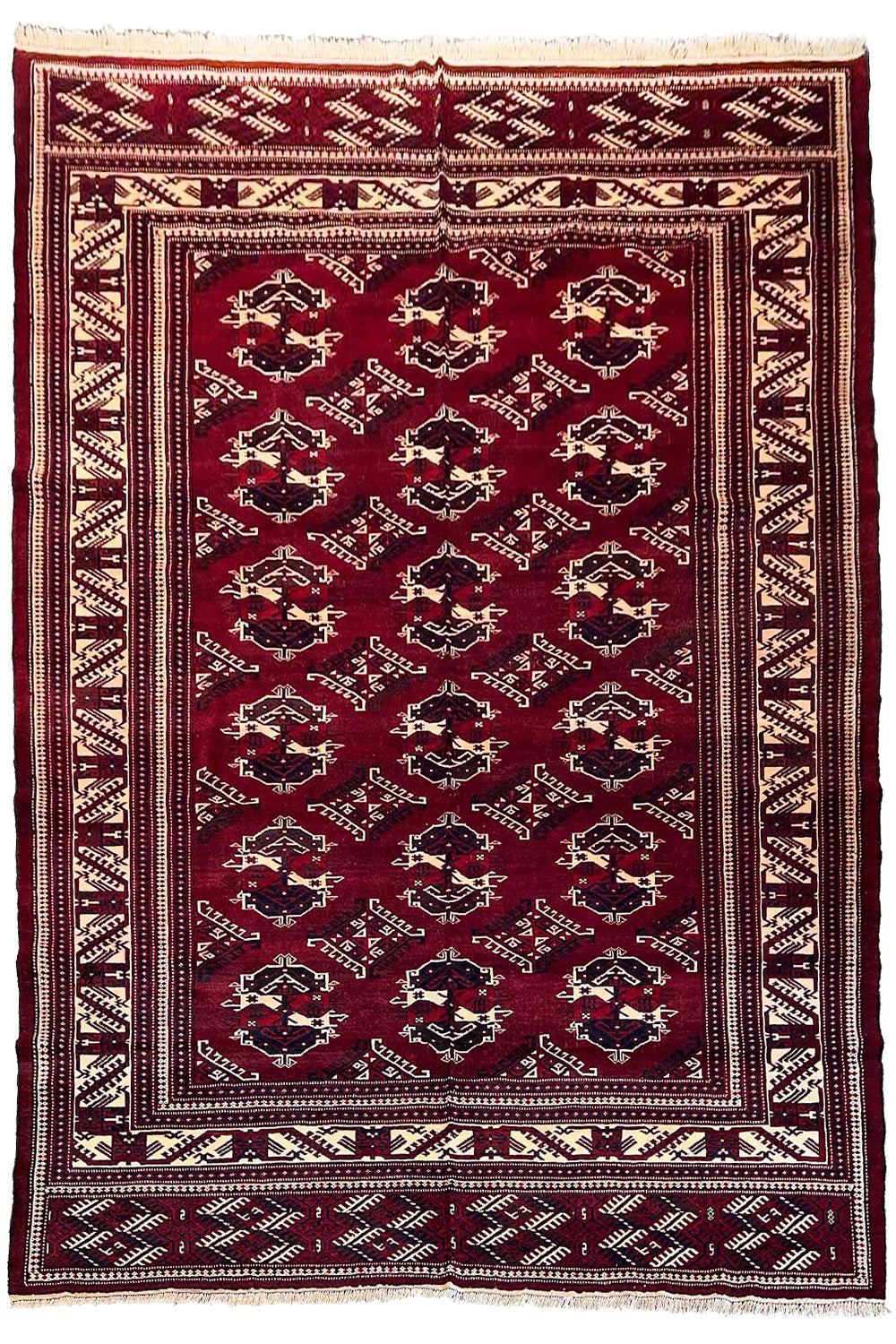Authentic vintage Persian Yamoud rug in hand-knotted wool #232 for high-end interior design.
